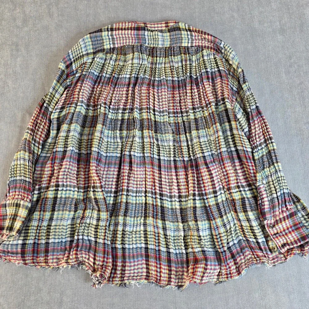 Free People Plaid Button Top Women XS Come On Over Multi Color Boho Oversized